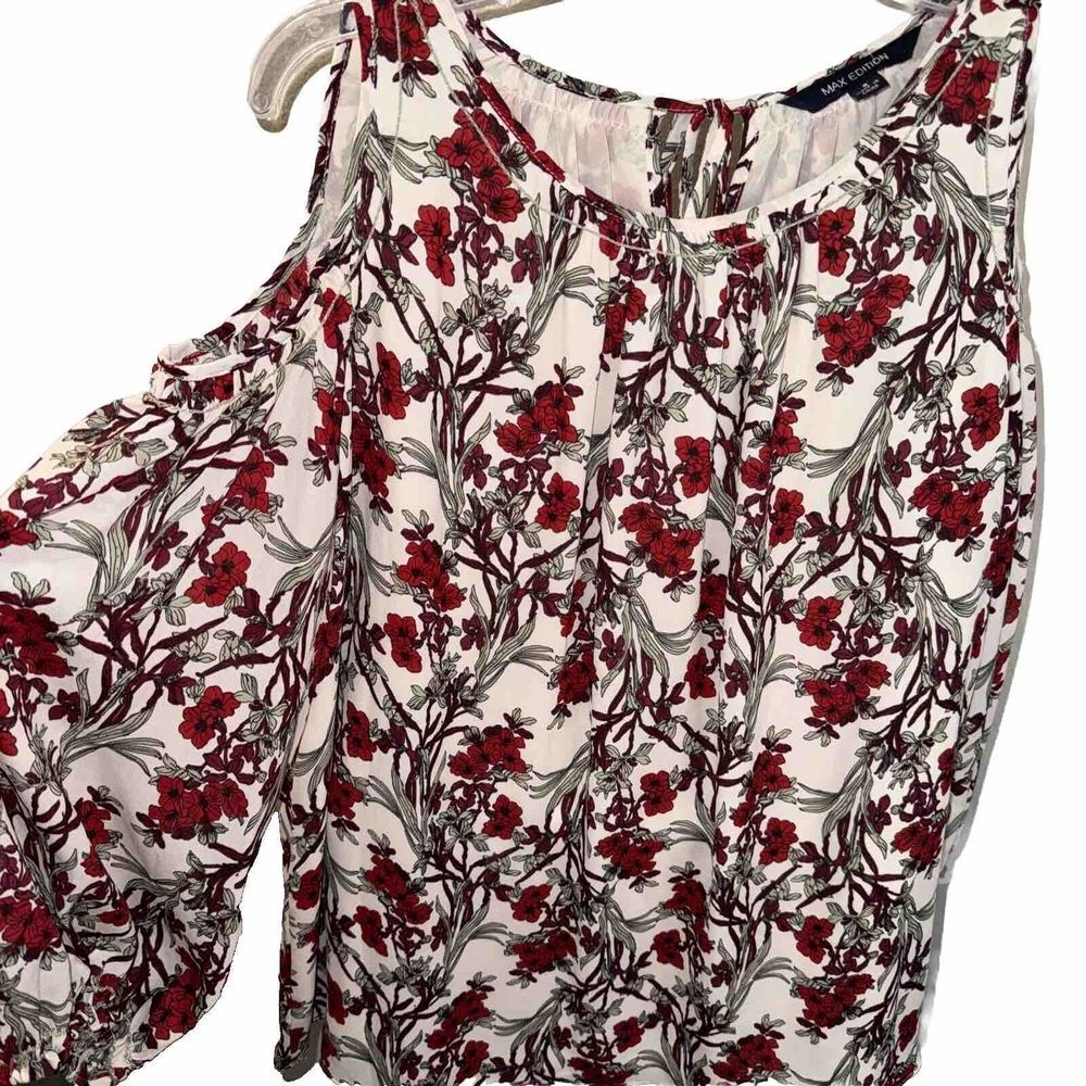 Max Edition Women's Floral Cold Shoulder Casual‎ Blouse Top Size S Lined